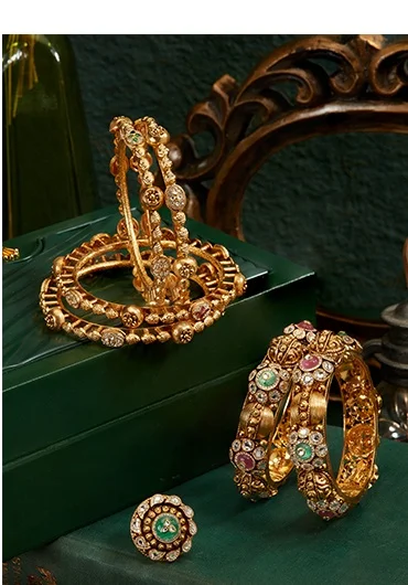 Intricate Handcrafted Gold and Polki Bangles